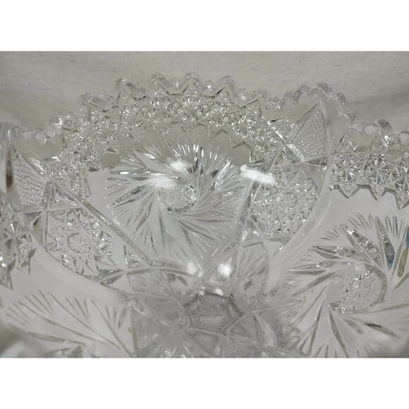 Vintage Imperial EAPG Compote Nuncut Swirl Tooth Edge Whirling Star Glass Dish - Picture 7 of 12